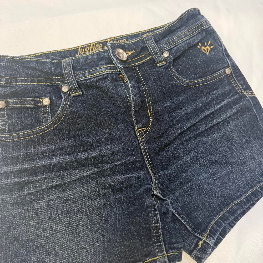 Justice Girls 14R Denim Shorts Dark Wash Embroidered Heart Stretch SCHOOL COMFY
